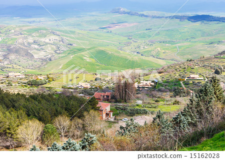 outskirts of Aidone town in green sicilian hills 15162028
