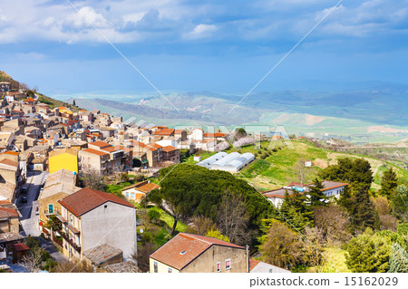 above view of Aidone town in Sicily in spring 15162029