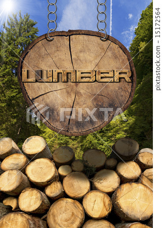 Wooden Logs with Forest and Lumber Sign Wooden Logs with Forest and Lumber Sign 15172564