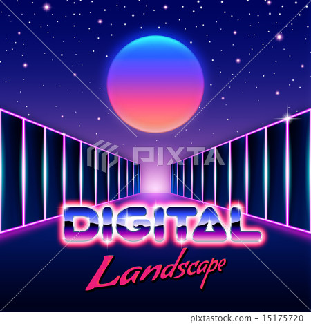 Retro styled futuristic landscape 15175720