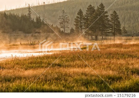 golden sunrise in Yellowstone river 15179216