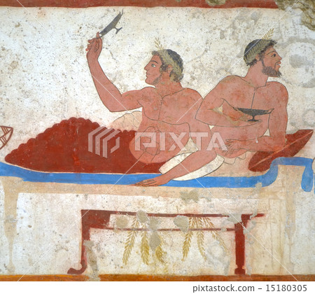 Detail of an ancient greek fresco found in a tomb  15180305