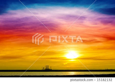 Colorful sunrise over harbor. Colorful sunrise over harbor. 15182132