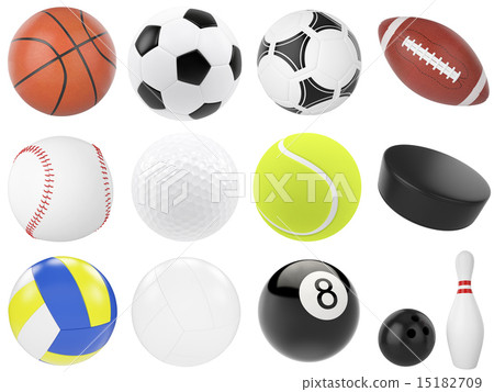 Set of sports balls, soccer, basketball, bowling, rugby, tennis, volleyball, hockey, baseball 15182709