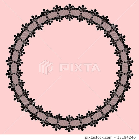 Round black lacy frame on pink background. 15184240