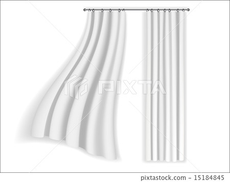 white curtains fluttering on a white background 15184845