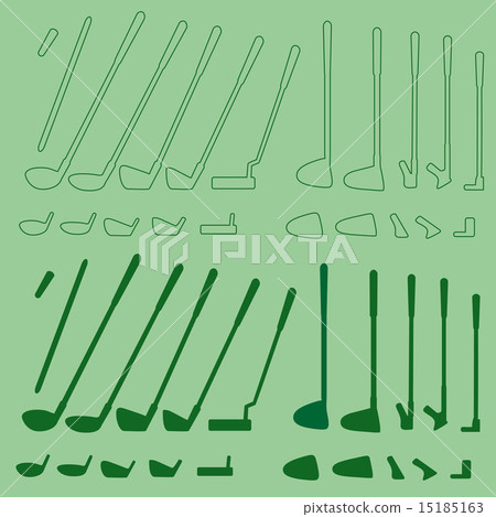 Golf sport items linear and silhouette set. 15185163