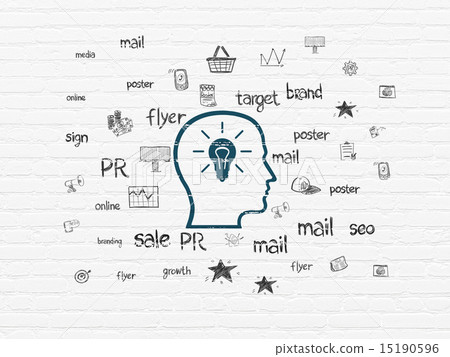 Advertising concept: Head With Lightbulb on wall background 15190596