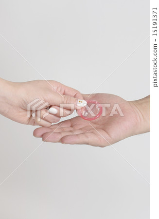 Male and female hands which deliver condom 15191371
