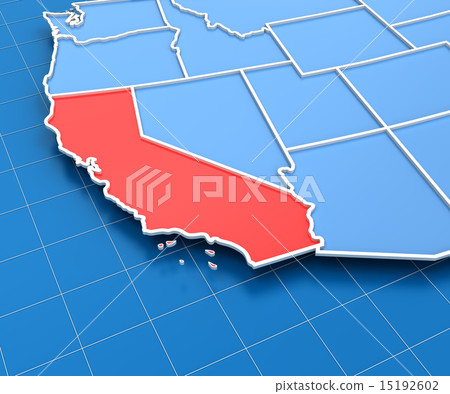 3d render of USA map with California state highlighted 15192602