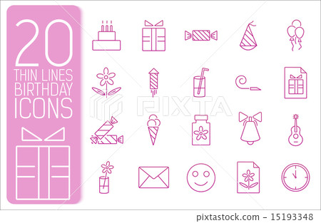 thin line happy birthday icons set concept. Vector illustration 15193348