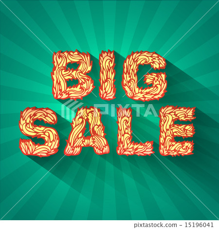 vintage text big sale with fire texture on green 15196041