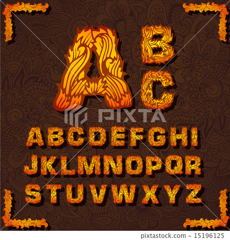 Fire set font alphabet text on a red background Fire set font alphabet text on a red background 15196125