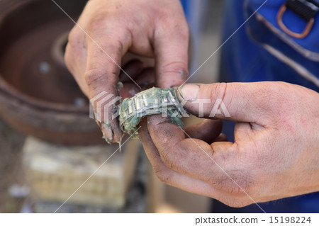 Car servicing, mechanic lubricate a roller bearing 15198224