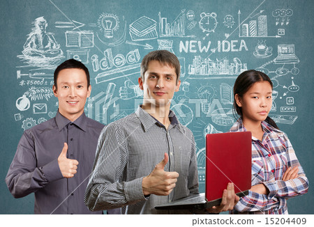 Asian team and man with laptop in his hands and woman 15204409