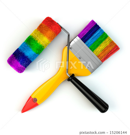 Renovation tools concept. Paint brush and roller  15206144