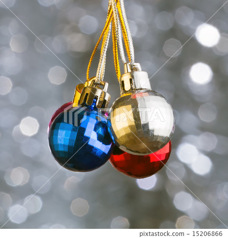 Ð¡hristmas disco balls on beautiful grey bokeh background 15206866