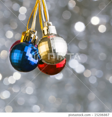 Ð¡hristmas disco balls on beautiful grey bokeh background with c 15206867