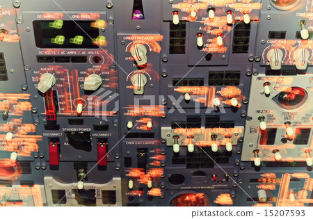 Passenger aircraft cockpit dashboard during turbulence jolting. Passenger aircraft cockpit dashboard during turbulence jolting. 15207593