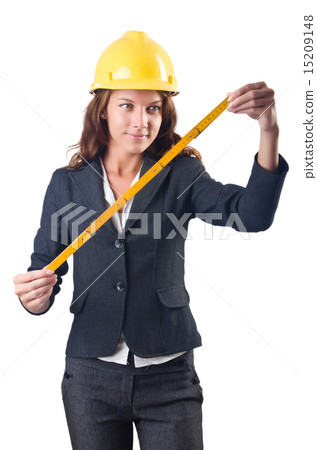 Woman builder with measuring tape Woman builder with measuring tape 15209148