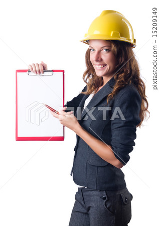 Woman with hard hat and binder Woman with hard hat and binder 15209149
