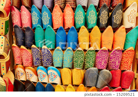 Colorful leather slippers in Marrakech, Morocco Colorful leather slippers in Marrakech, Morocco 15209521