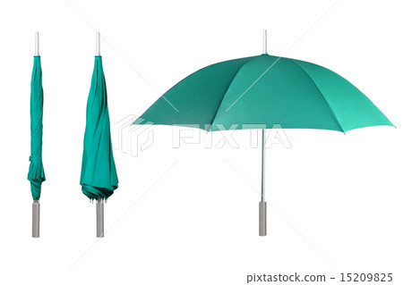 Set of green umbrellas isolated on white background 15209825