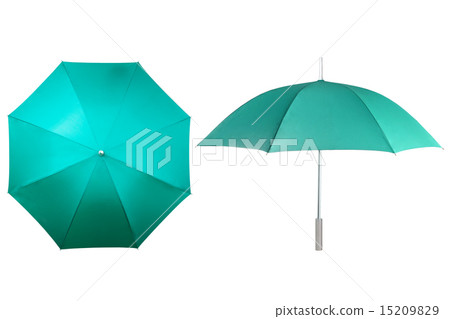 Set of green umbrellas isolated on white background 15209829