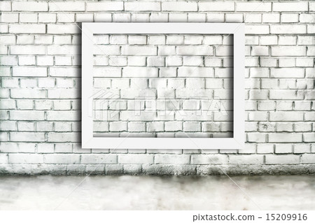 Blank white frame in empty grunge room 15209916