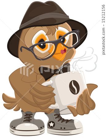 Hipster owl hat and sunglasses drinking hot coffee Hipster owl hat and sunglasses drinking hot coffee 15212156