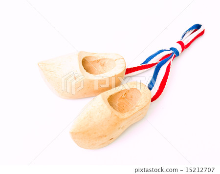 Wooden miniature Dutch shoes isolated on white Wooden miniature Dutch shoes isolated on white 15212707