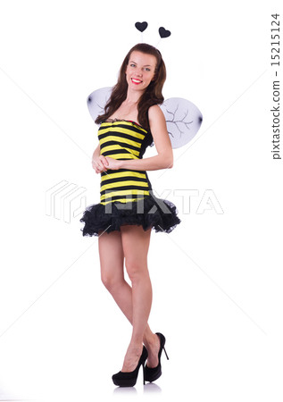 Woman in bee costume isolated on white Woman in bee costume isolated on white 15215124