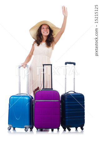 Woman going to summer vacation isolated on white Woman going to summer vacation isolated on white 15215125
