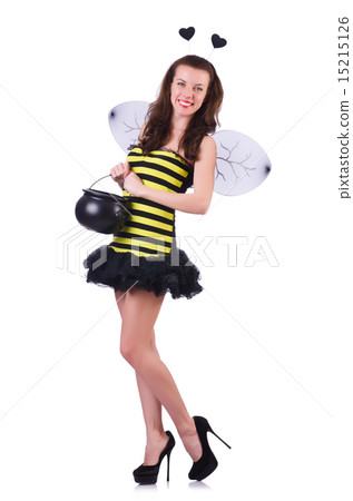 Woman in bee costume isolated on white Woman in bee costume isolated on white 15215126
