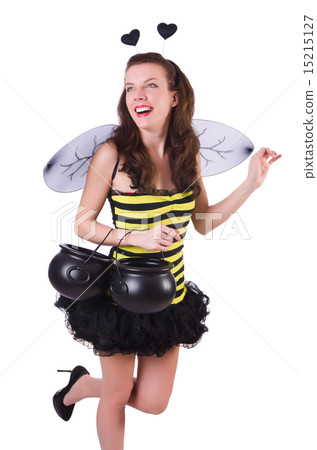 Woman in bee costume isolated on white Woman in bee costume isolated on white 15215127