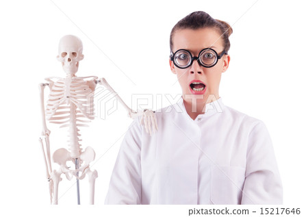 Doctor with skeleton on white 15217646