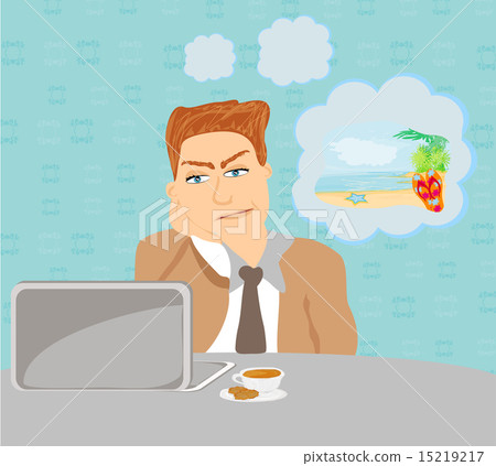 businessman dreaming of a tropical vacation 15219217