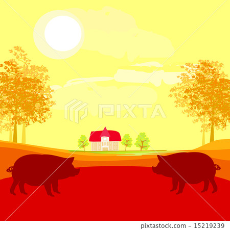 Herd of pigs on nature background 15219239
