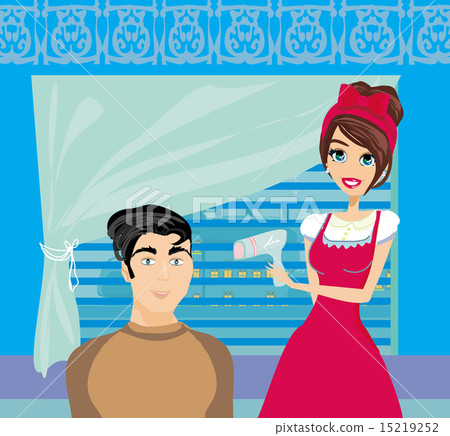 boy has dried hair in a beauty salon boy has dried hair in a beauty salon 15219252