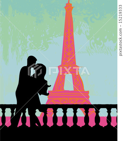 Romantic couple silhouette in Paris 15219333