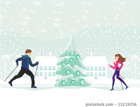 Nordic walking in winter Nordic walking in winter 15219356
