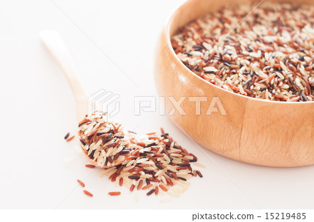Organic Dry Multi Grain Rice in wooden bowl Organic Dry Multi Grain Rice in wooden bowl 15219485