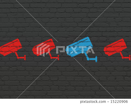 Privacy concept: cctv camera icon on wall background 15220906