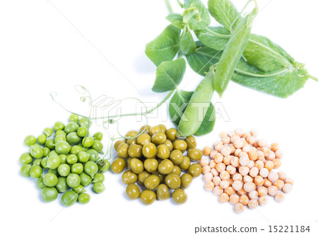 three types of green peas - raw, canned and dry three types of green peas - raw, canned and dry 15221184