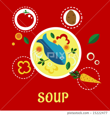 Cooking fish soup with sliced vegetables and herbs 15222477