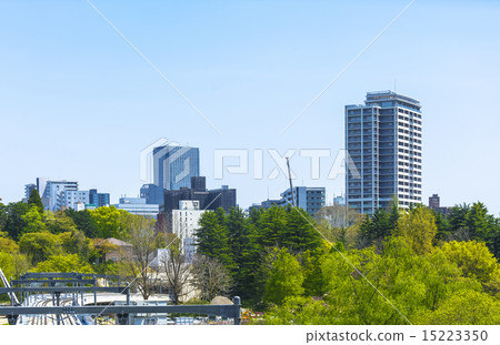 Sendai city · Sendai city Tozai line elevated bridge and whole view of Sendai city 15223350