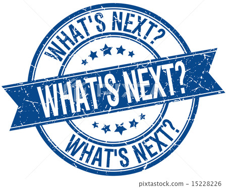 whats next grunge retro blue isolated ribbon stamp 15228226