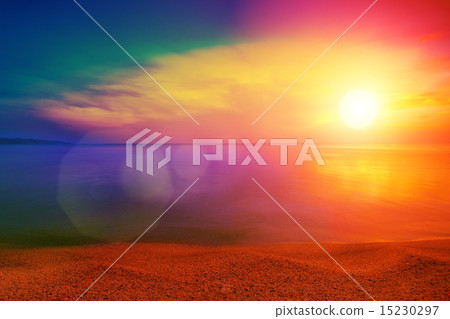 Beautiful colorful sunset over beach 15230297