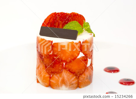 cream dessert garnished with mint on a white backg-图库照片