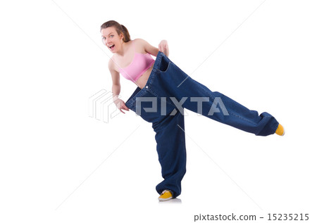 Woman in dieting concept with big jeans 15235215